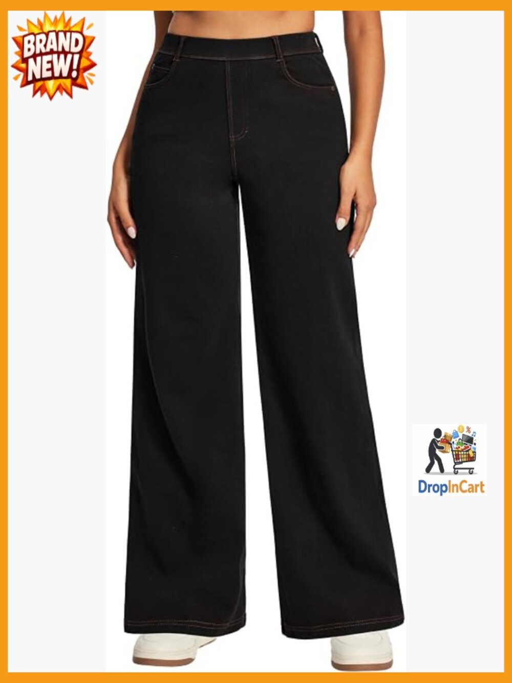 Wide Leg Jeans for Women Stretchy Pull On High Waisted Straight Denim Pants